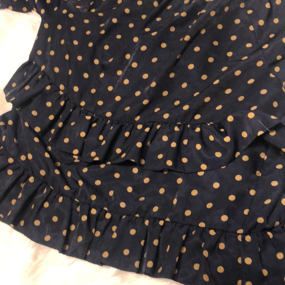 Lucca Couture Zip Up Tiered Navy w/ Tan Polka Dots Ruffle Long Sleeve Jacket Sm - Picture 8 of 10